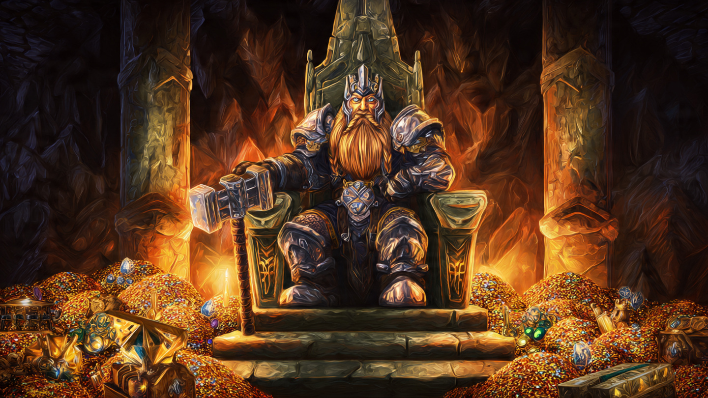 Dwarven King on Stone Throne in Mountain Hall | 4K Fantasy Wallpaper